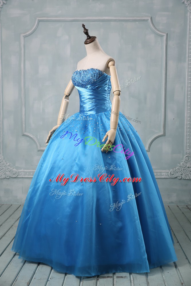 Luxury Baby Blue Lace Up Quince Ball Gowns Beading and Sequins Sleeveless Floor Length