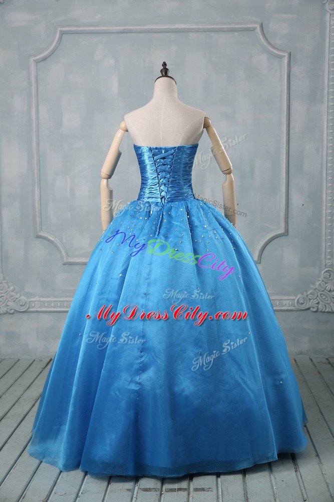 Luxury Baby Blue Lace Up Quince Ball Gowns Beading and Sequins Sleeveless Floor Length