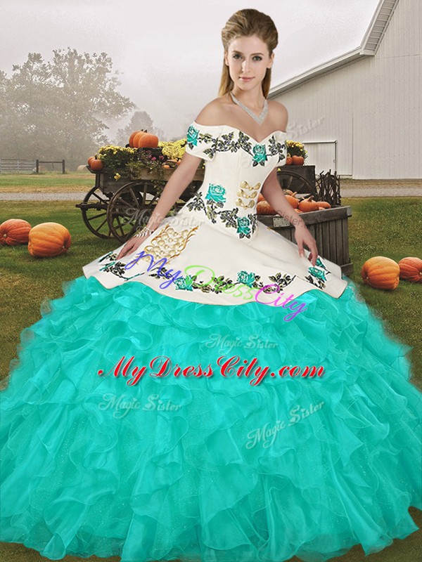 Hot Selling Organza Sleeveless Floor Length Quinceanera Dresses and Embroidery and Ruffles