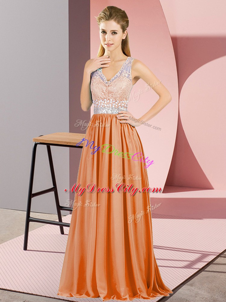 Romantic Sleeveless Backless Floor Length Beading and Lace Pageant Dress for Teens