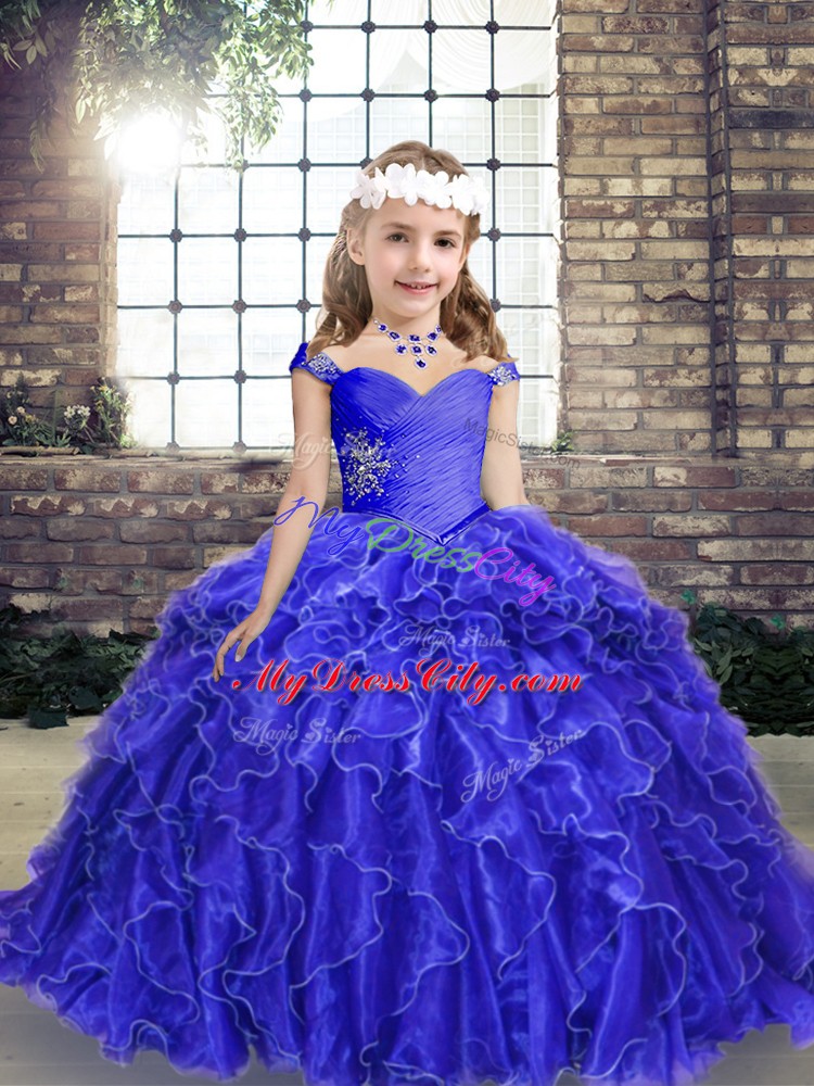 Floor Length Ball Gowns Sleeveless Blue Evening Gowns Lace Up