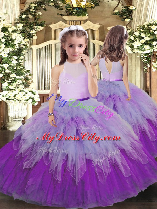 Admirable Multi-color Vestidos de Quinceanera Military Ball and Sweet 16 and Quinceanera with Ruffles High-neck Sleeveless Backless