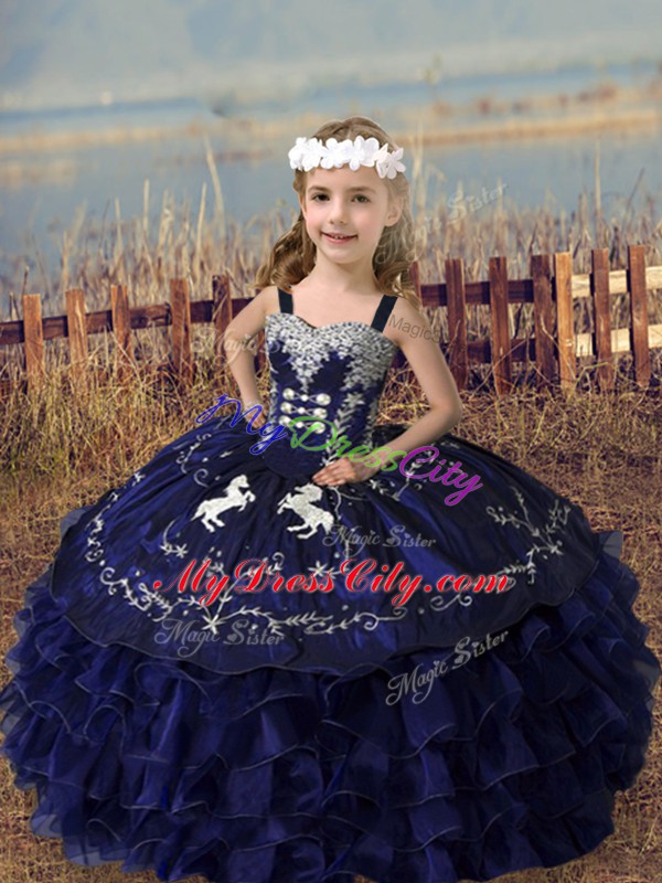 Wonderful Purple Sleeveless Organza Lace Up Little Girl Pageant Gowns for Wedding Party