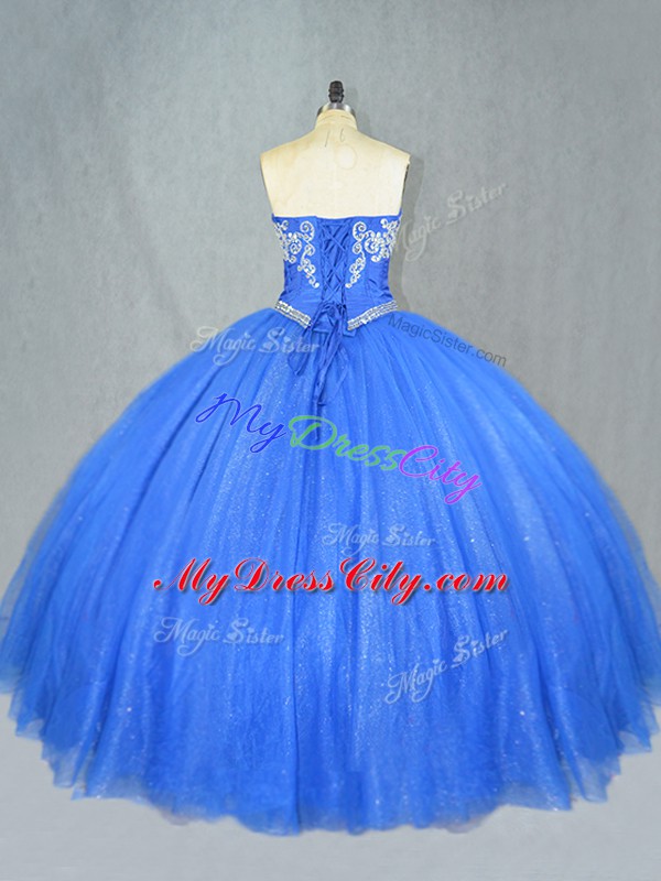 Blue Sweetheart Lace Up Beading Quinceanera Dress Sleeveless