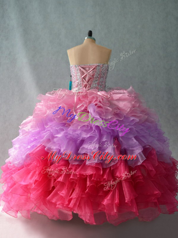 Multi-color Lace Up Vestidos de Quinceanera Beading and Ruffles Sleeveless Floor Length