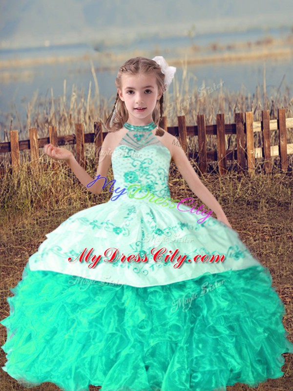 Wonderful Turquoise Sleeveless Organza Lace Up High School Pageant Dress for Wedding Party