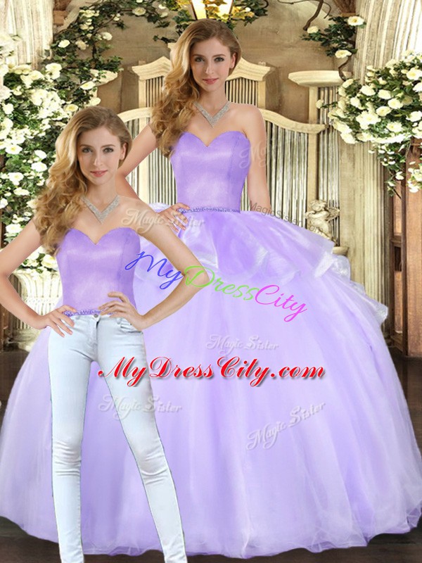 Enchanting Lavender Sleeveless Floor Length Beading Lace Up Sweet 16 Quinceanera Dress