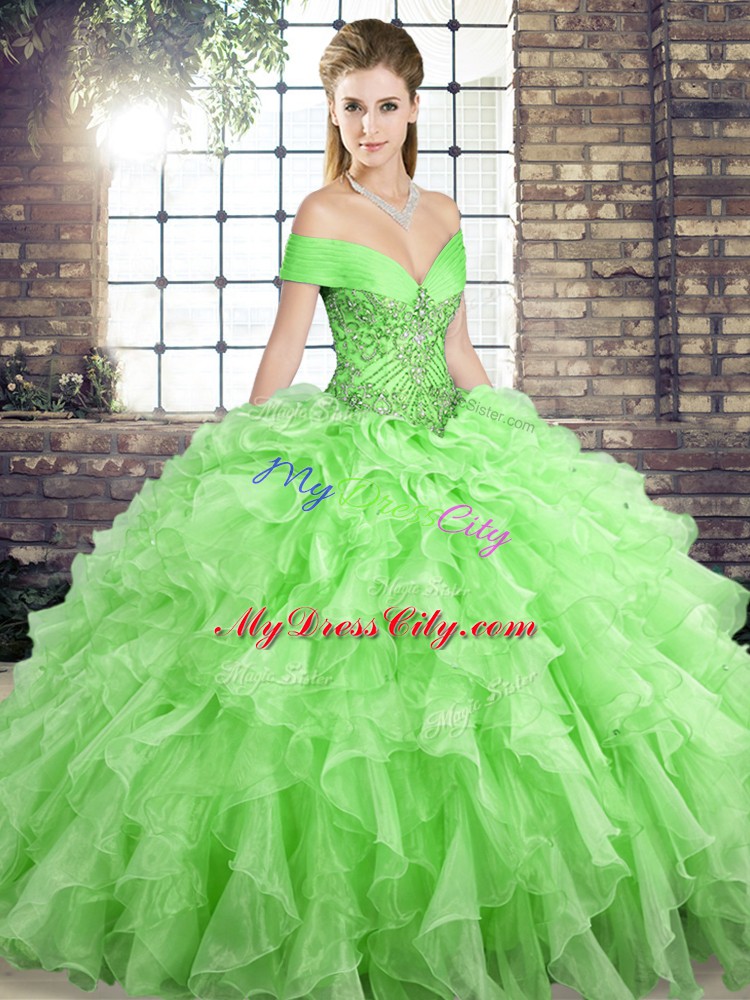 Lace Up Sweet 16 Dresses for Military Ball and Sweet 16 and Quinceanera with Beading and Ruffles Brush Train