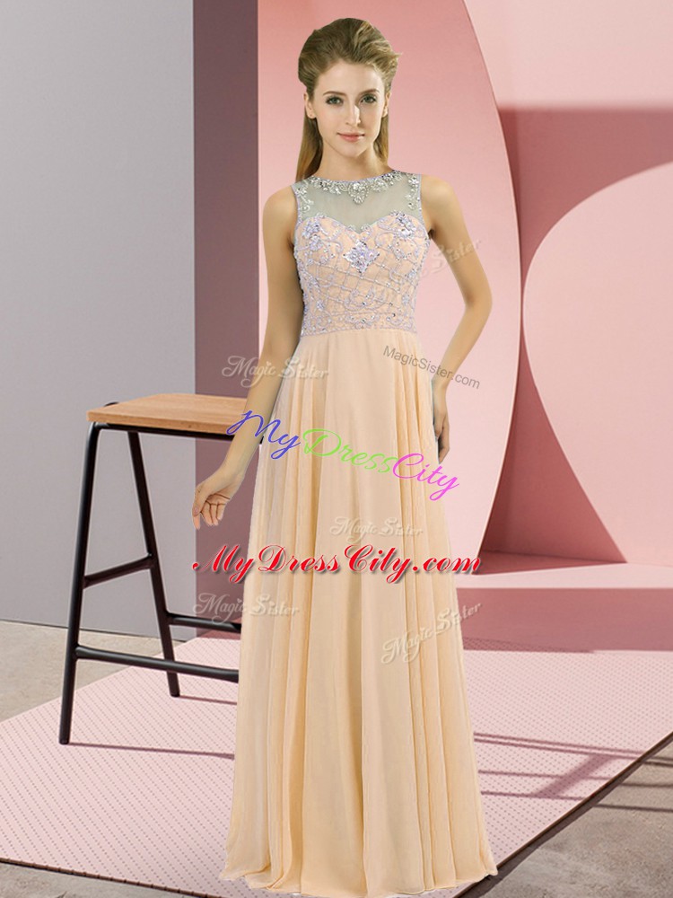 Classical Empire Formal Dresses Peach High-neck Chiffon Sleeveless Floor Length Zipper