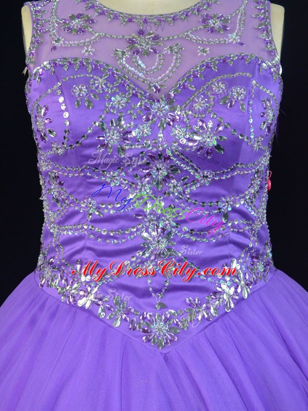 Lavender Sleeveless Tulle Lace Up Sweet 16 Dresses for Sweet 16 and Quinceanera