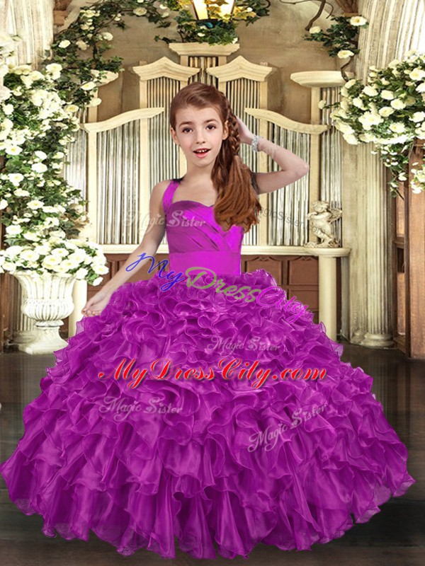 Organza Sleeveless Floor Length Pageant Dresses and Ruffles and Ruching