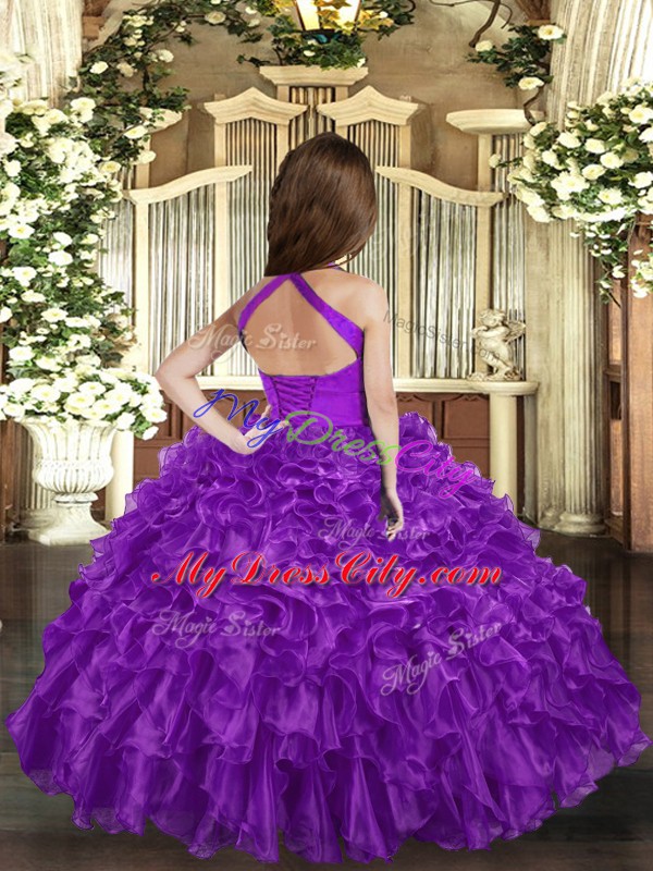 Organza Sleeveless Floor Length Pageant Dresses and Ruffles and Ruching