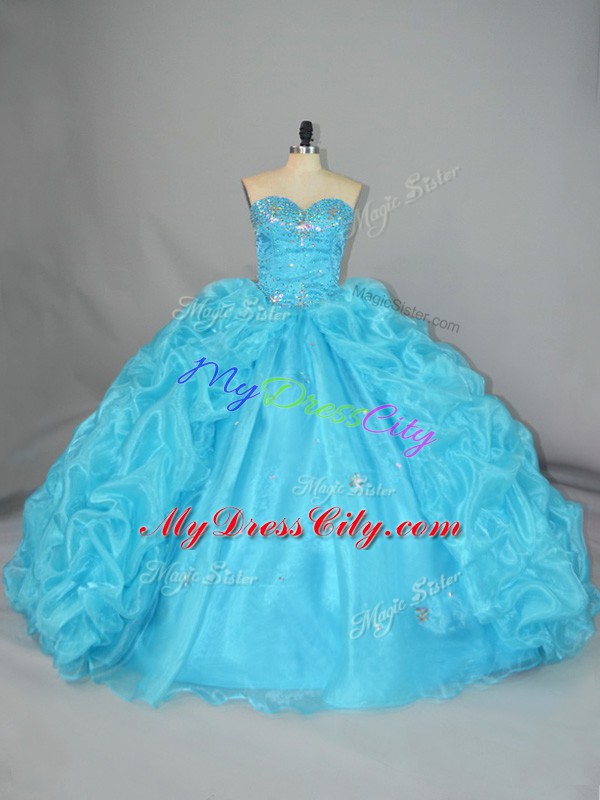 Luxury Organza Sleeveless Floor Length Ball Gown Prom Dress and Embroidery and Ruffles