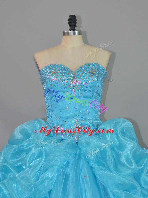 Luxury Organza Sleeveless Floor Length Ball Gown Prom Dress and Embroidery and Ruffles