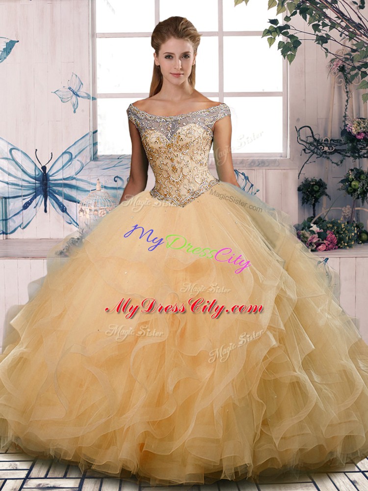 Smart Tulle Sleeveless Floor Length Vestidos de Quinceanera and Beading and Ruffles