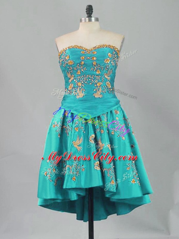 Free and Easy Mini Length Turquoise Evening Dress Sweetheart Sleeveless Lace Up