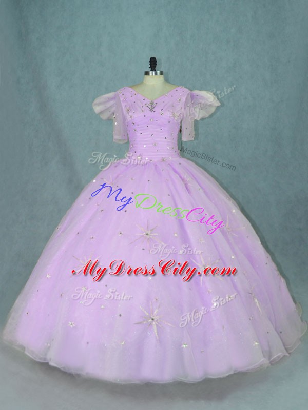 Enchanting Lavender Vestidos de Quinceanera Sweet 16 and Quinceanera with Beading V-neck Sleeveless Zipper