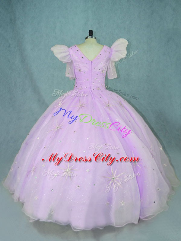 Enchanting Lavender Vestidos de Quinceanera Sweet 16 and Quinceanera with Beading V-neck Sleeveless Zipper