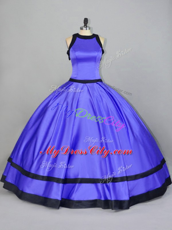 Floor Length Purple 15th Birthday Dress Satin Sleeveless Ruching