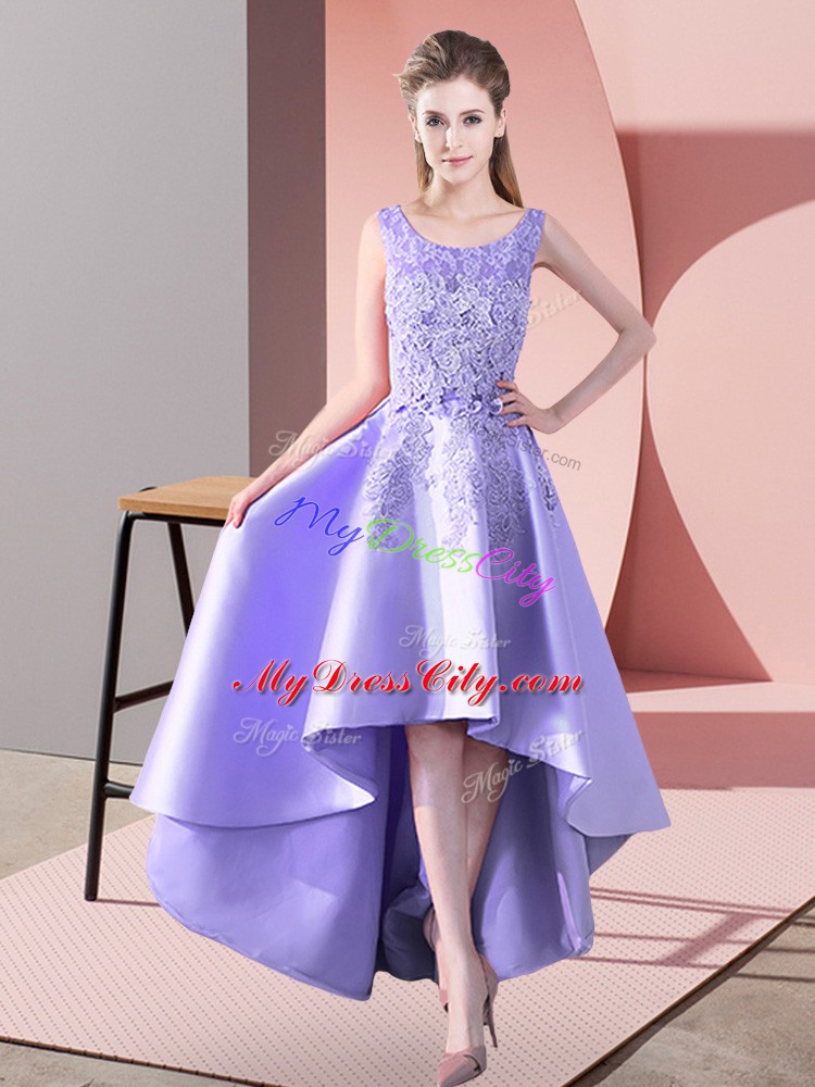 Attractive High Low Lavender Wedding Guest Dresses Scoop Sleeveless Zipper