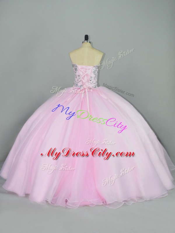 Suitable Baby Pink Sweetheart Lace Up Beading Quinceanera Gown Sleeveless