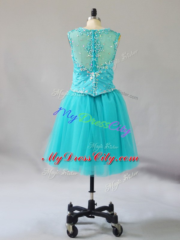 Turquoise Prom and Party with Beading Straps Sleeveless Zipper