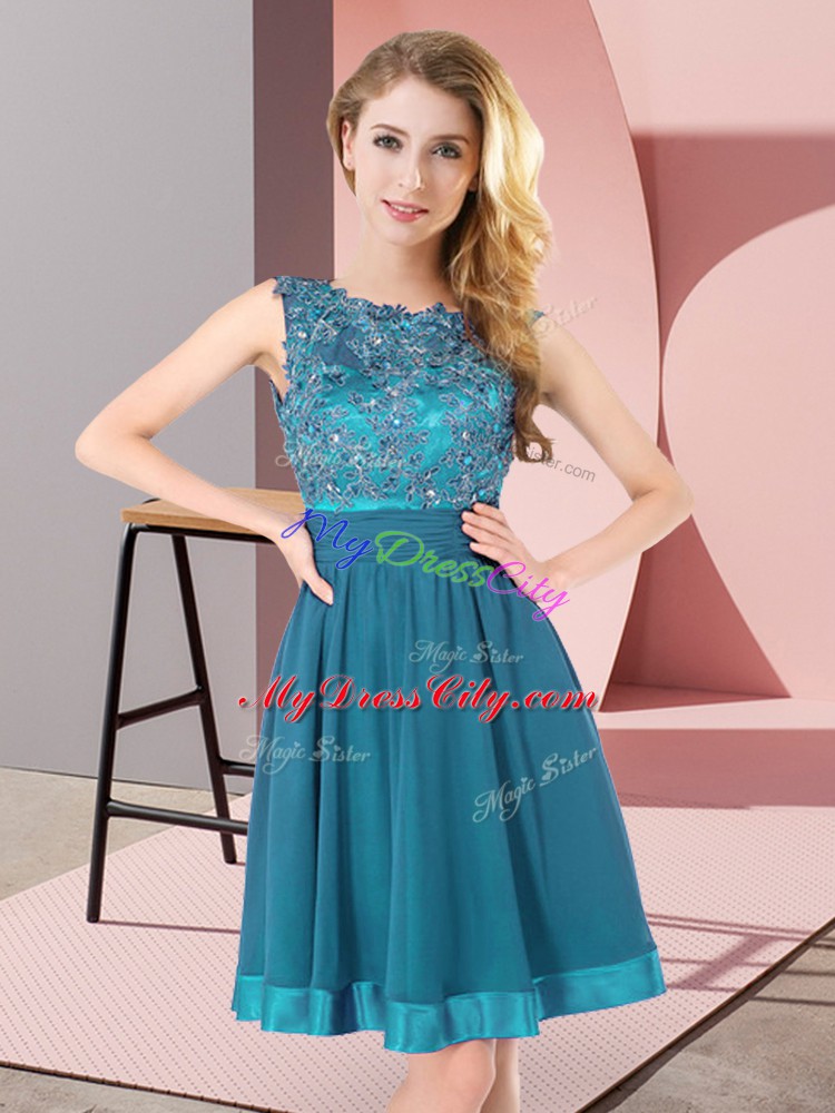 Teal Scoop Backless Beading and Appliques Wedding Party Dress Sleeveless