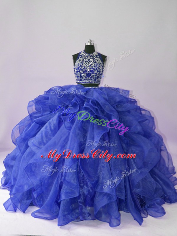 Romantic Sleeveless Backless Floor Length Beading and Ruffles 15th Birthday Dress