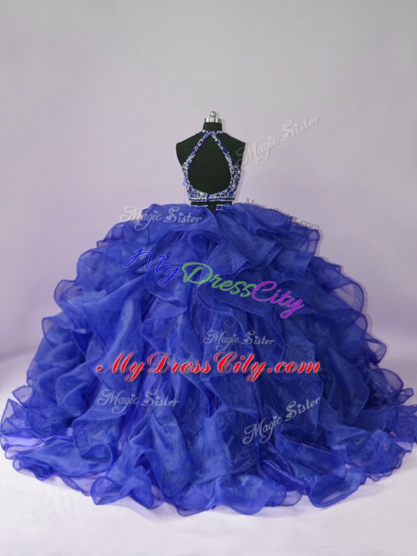 Romantic Sleeveless Backless Floor Length Beading and Ruffles 15th Birthday Dress