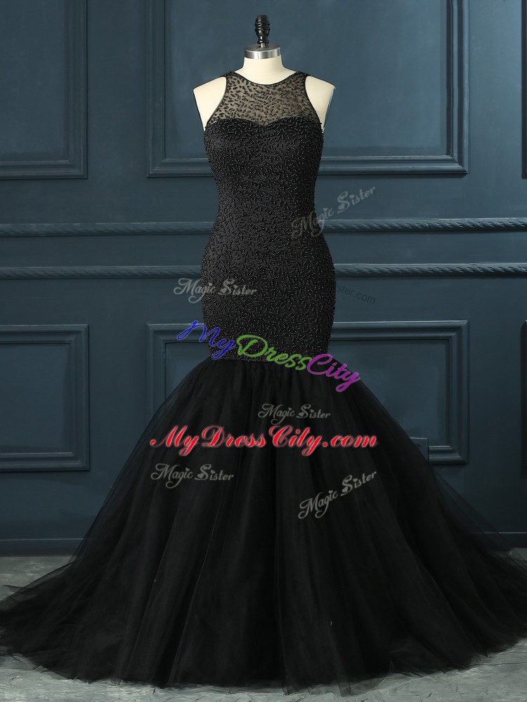 Black Prom Dresses Prom and Party and Military Ball with Beading Scoop Sleeveless Zipper