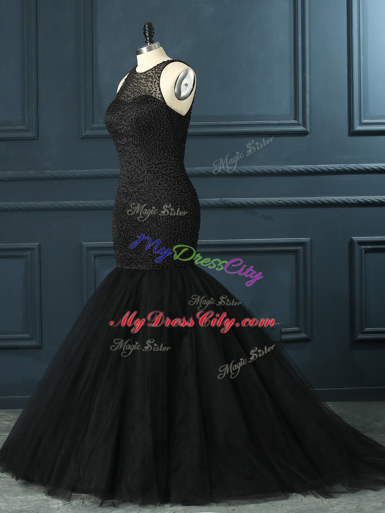 Black Prom Dresses Prom and Party and Military Ball with Beading Scoop Sleeveless Zipper