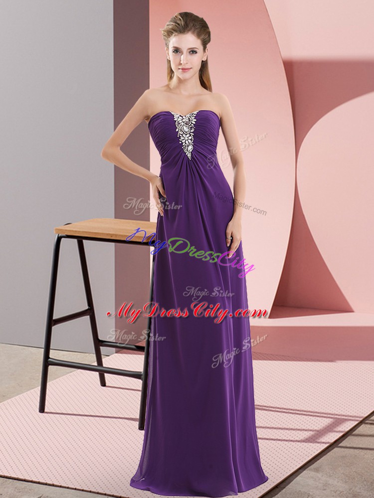 High Quality Chiffon Sweetheart Sleeveless Zipper Beading Juniors Evening Dress in Purple