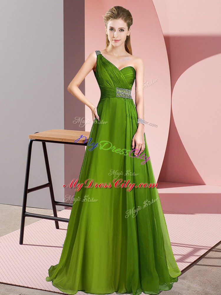 High End Olive Green Empire Beading Evening Dresses Criss Cross Chiffon Sleeveless