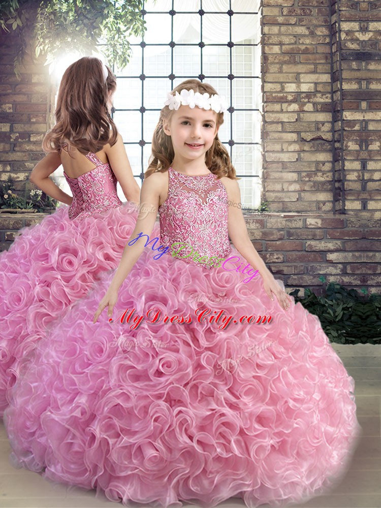 Delicate Rose Pink Sleeveless Beading Floor Length Quince Ball Gowns