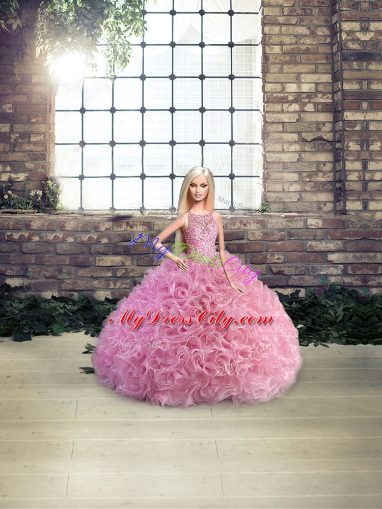 Delicate Rose Pink Sleeveless Beading Floor Length Quince Ball Gowns