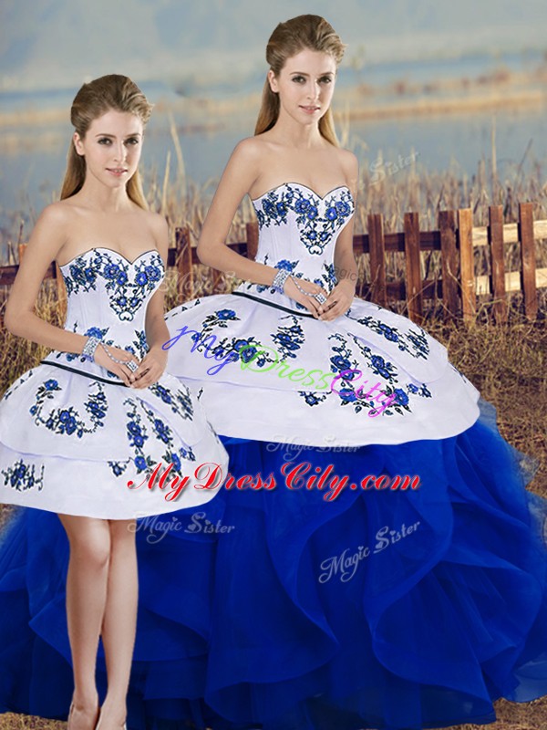 Sophisticated Three Pieces 15 Quinceanera Dress Royal Blue Sweetheart Tulle Sleeveless Floor Length Lace Up