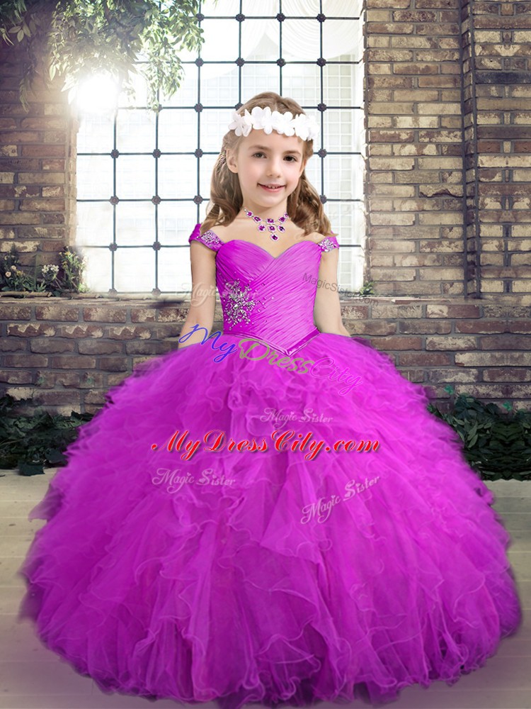 Fuchsia Sleeveless Tulle Lace Up High School Pageant Dress for Party and Wedding Party