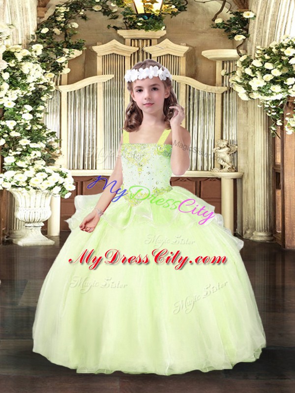 Yellow Green Sleeveless Beading Floor Length Winning Pageant Gowns