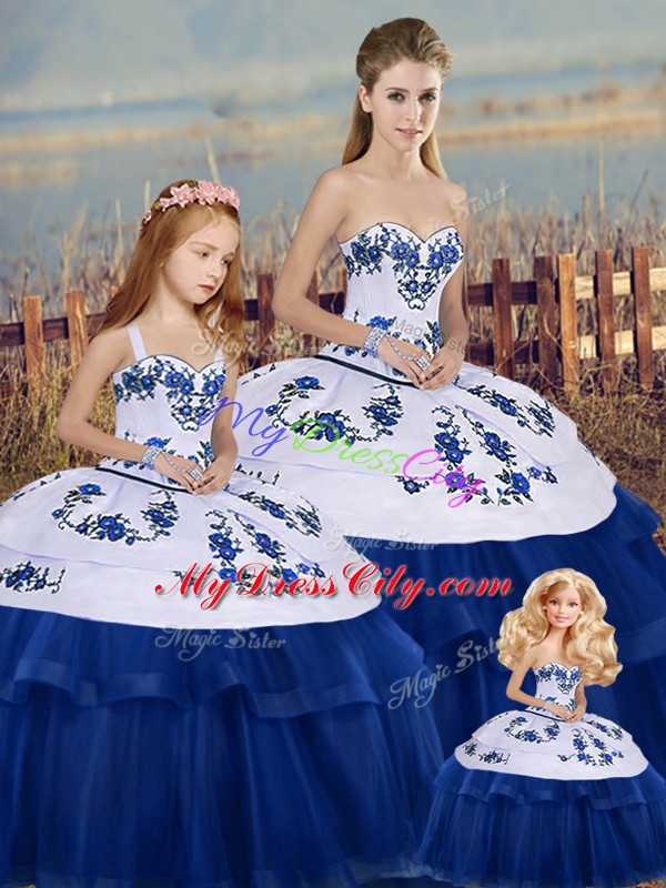 Great Embroidery and Bowknot Quinceanera Gown Royal Blue Lace Up Sleeveless Floor Length