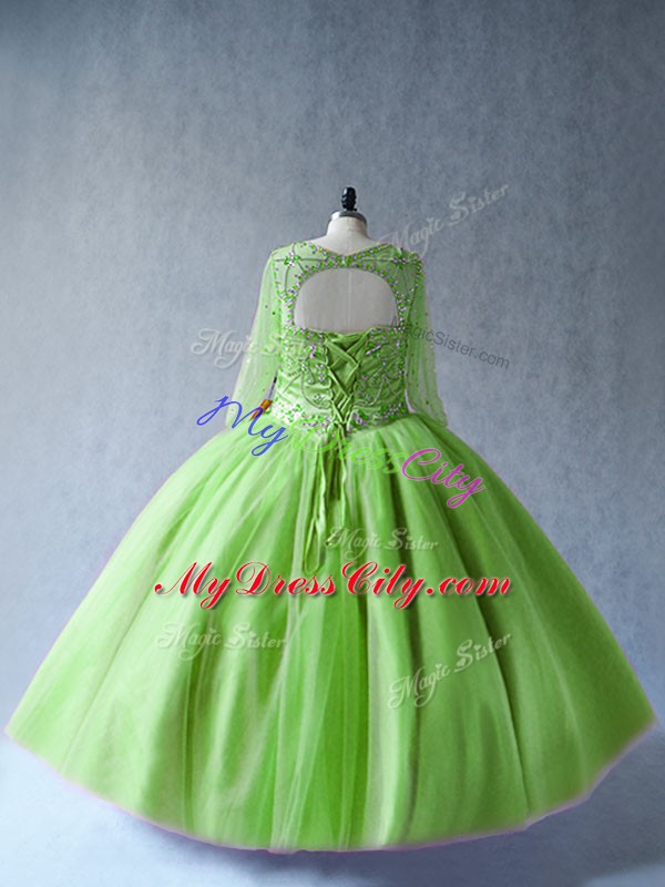 Custom Designed Green Long Sleeves Tulle Lace Up 15 Quinceanera Dress for Sweet 16 and Quinceanera