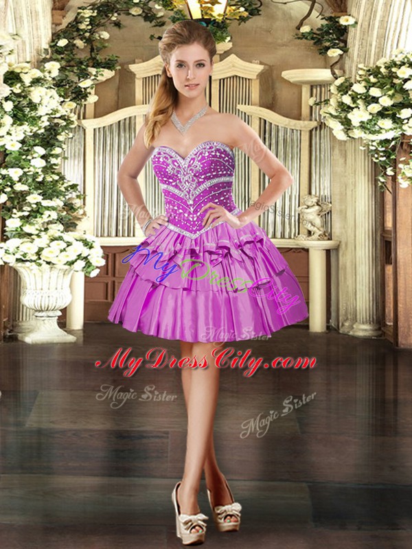 Lilac Homecoming Dress Prom and Party with Beading Sweetheart Sleeveless Lace Up