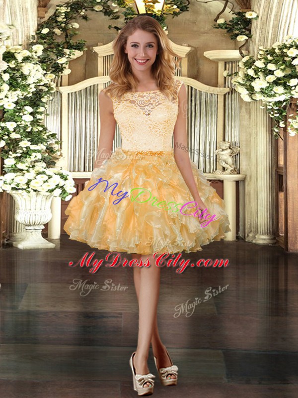 Ball Gowns Dress for Prom Gold Scoop Organza Sleeveless Mini Length Zipper