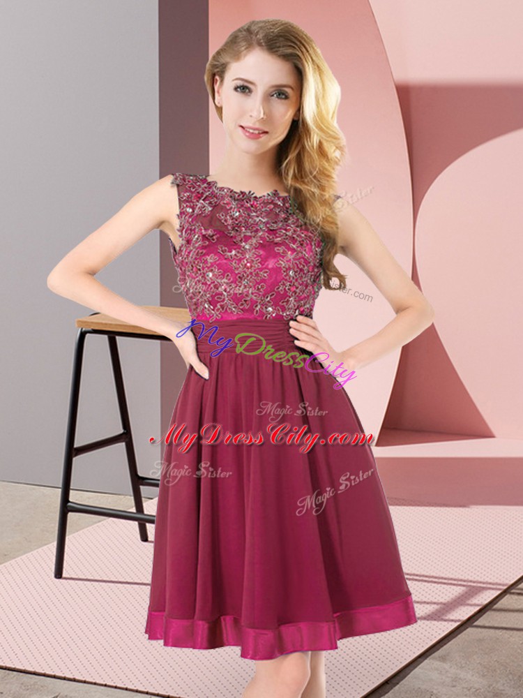 Great Purple Backless Scoop Beading and Appliques Quinceanera Court of Honor Dress Chiffon Sleeveless