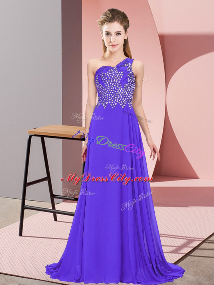 Super Beading Prom Party Dress Purple Side Zipper Sleeveless Floor Length