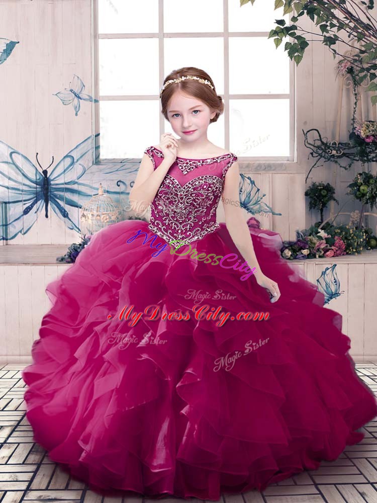 Most Popular Sleeveless Zipper Floor Length Beading and Ruffles Little Girl Pageant Gowns