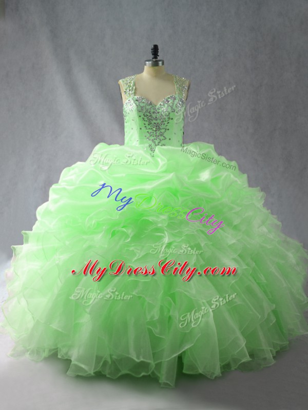 Organza Sleeveless Floor Length Quinceanera Gowns and Beading and Ruffles and Pick Ups