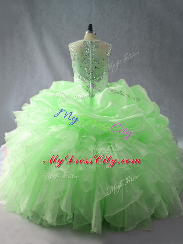 Organza Sleeveless Floor Length Quinceanera Gowns and Beading and Ruffles and Pick Ups