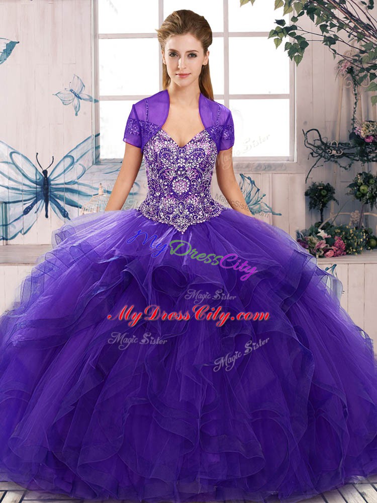 Shining Sleeveless Beading and Ruffles Lace Up Quinceanera Gowns