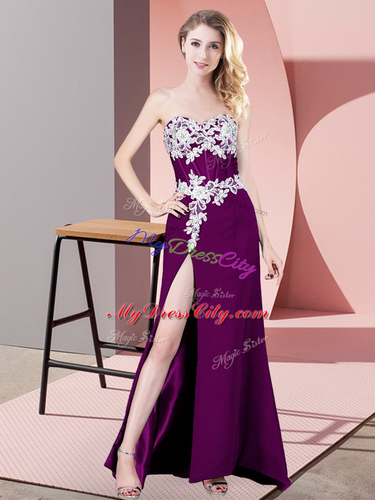 Deluxe Sweetheart Sleeveless Prom Gown Lace and Appliques Eggplant Purple Chiffon