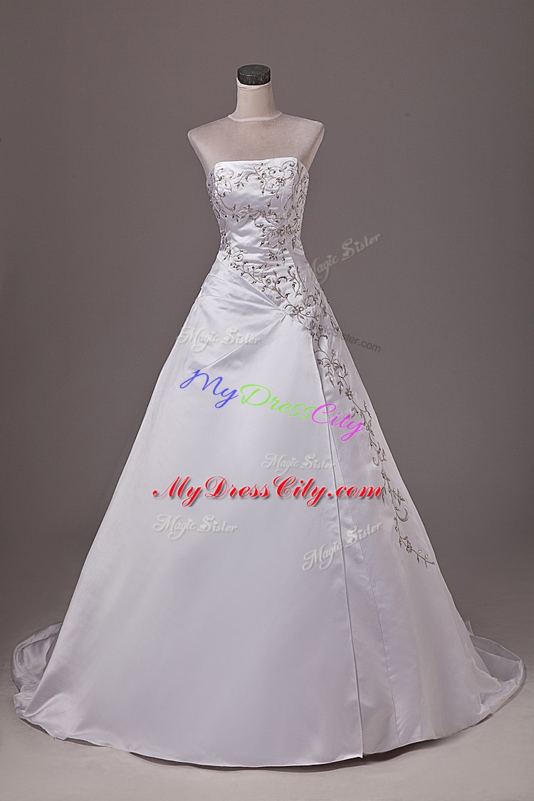 Beauteous Ball Gowns Sleeveless White Bridal Gown Brush Train Lace Up